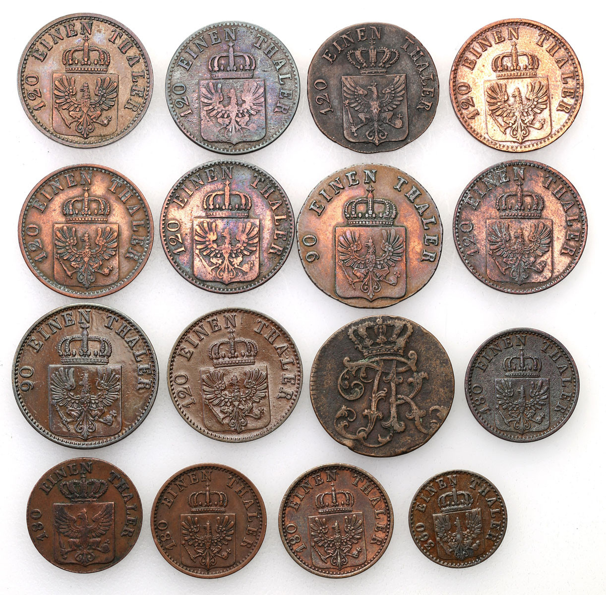 Niemcy, Prusy. 1 do 4 fenigów 1761-1875, zestaw 16 monet